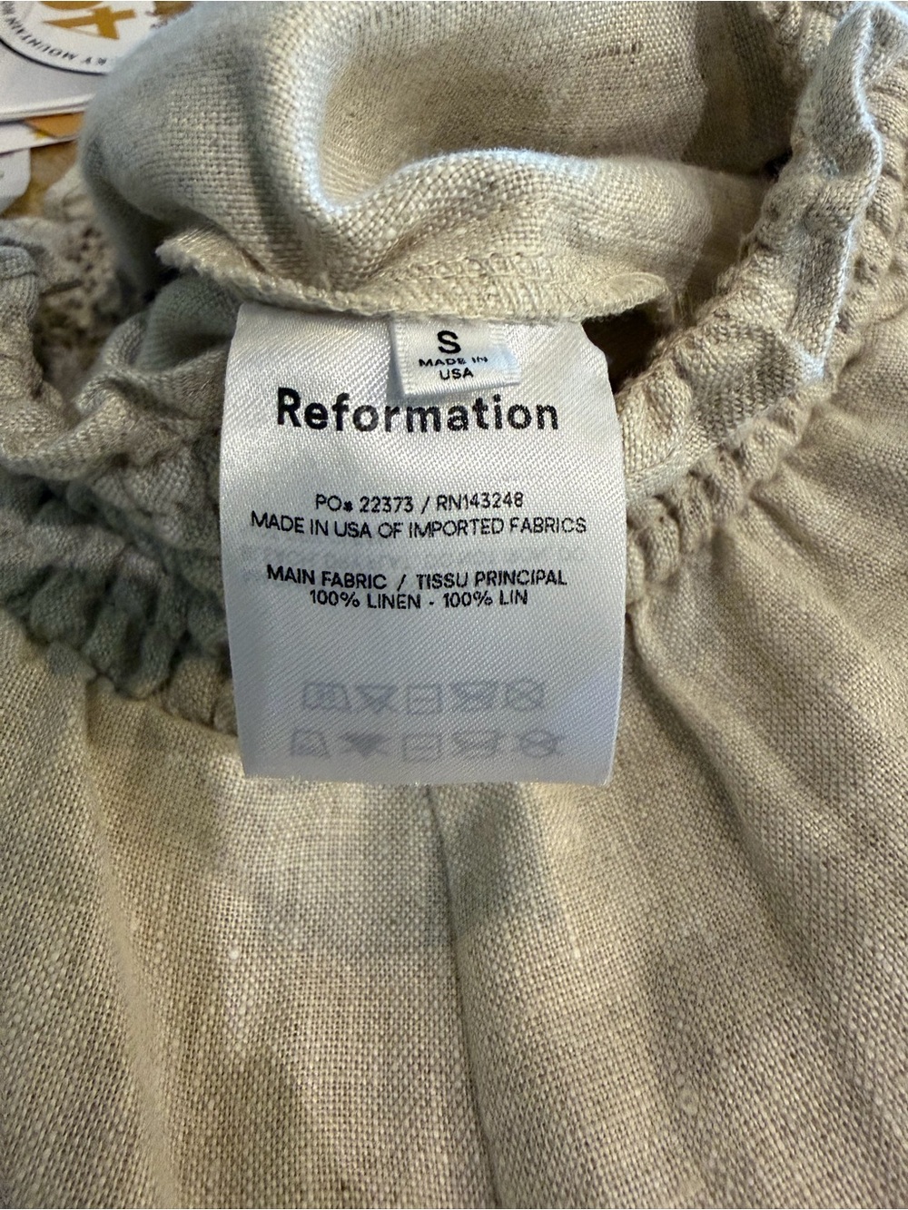 Reformation Oatmeal 100% Linen High Rise Smocked Waist Pants Size S - Picture 6 of 7